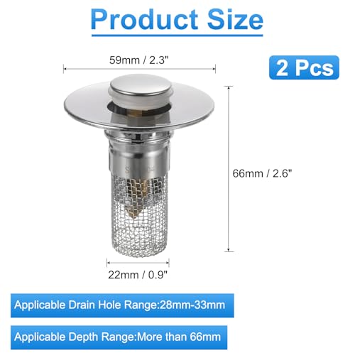 uxcell 2 Piezas Tapón para Lavabo de Baño con Filtro de Acero Inoxidable miniatura 2