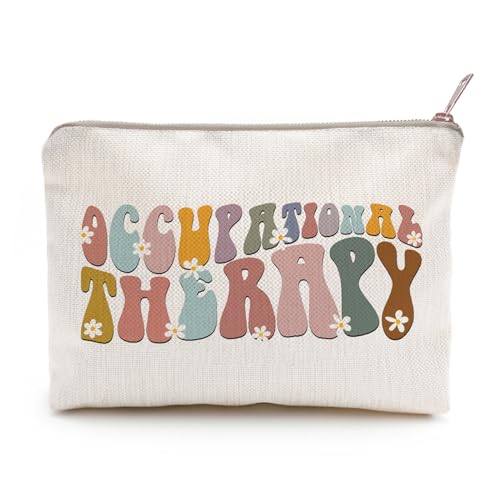 Occupational Therapy Linen Makeup Bag Thoughtful Gift for Her Occupational Therapy Cosmetic Bag OT Pencil Pouch Teacher Appreciation Graduation Gift Therapist Healthcare Worker (Retro)