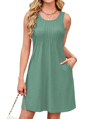 Image of Kikibell Womens Trendy Casual Tank Dresses Sleeveless Summer Mini Dress Coverup Ash Green S