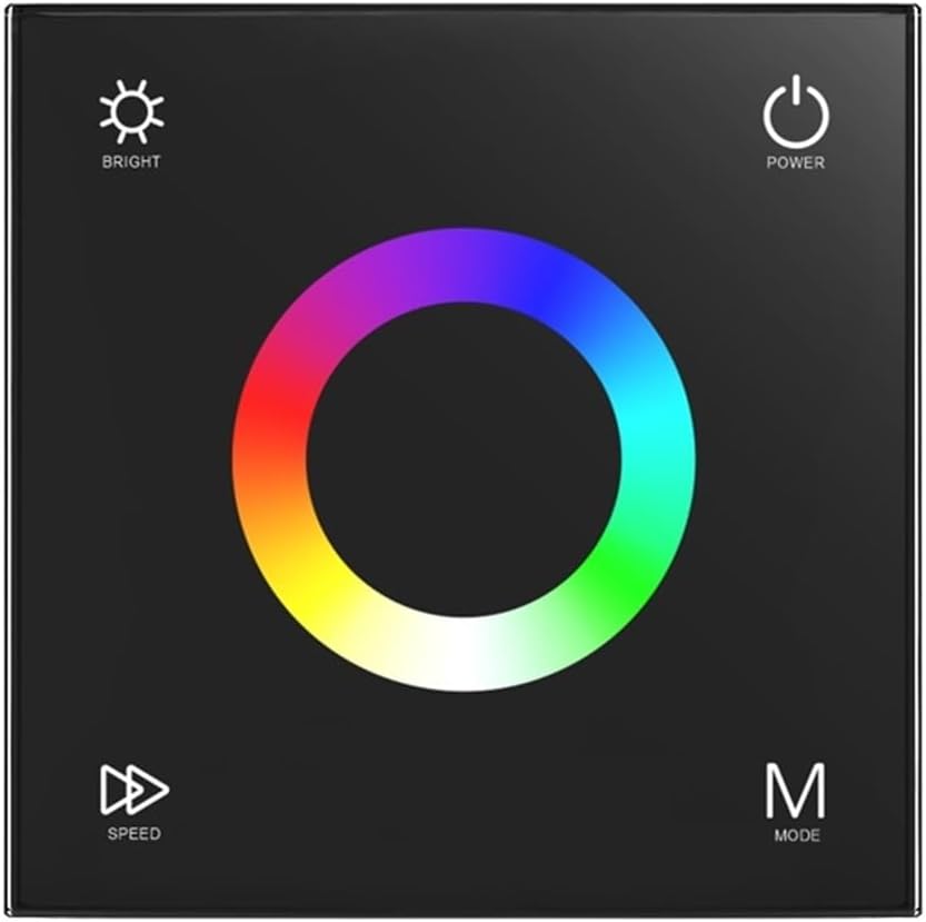 1PCS DC12V 24V Wall-Mounted Touch Screen LED Controller with dimmable 2.4G Wireless Remote Control for 5050 Monochrome/CCT/RGB/RGBW Light Strips (Color : T3 Black)