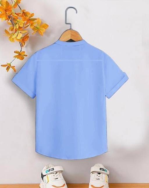 Image of Kids Shirt Cotton Blend Solid Short Sleeve Shirt for Boys | Comfortable & Breathable Casual