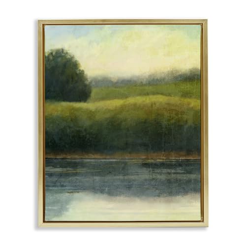 Rural Pond Grassland Landscape, 17 x 21 Inch Canvas in Floater Frame