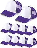 10 Pcs Sublimation Blank Trucker Hats Bulk Mesh Baseball Cap Polyester Mesh Trucker Hat for Men and Women (Purple and White)