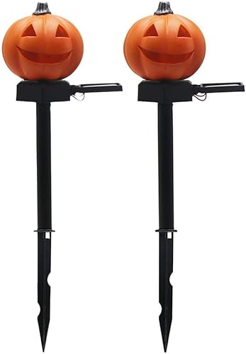 Paquete de 2 luces LED con energía solar, paisaje, jardín, césped, Halloween, Jack-O-Lantern al aire libre