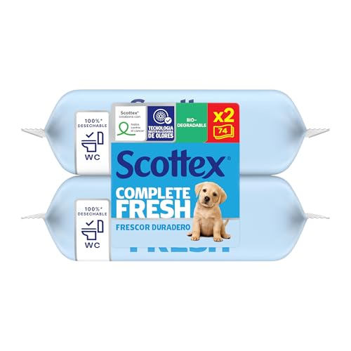 Scottex Papel Higiénico Húmedo Fresh con Agua Micelar y Vitamina E, pack x 2, 148 toallitas húmedas desechables por el WC