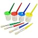 Jatidne 4 Pieces Spill Proof Paint Cups in 4 Colors and 4 Pieces Color-Matched Paint Brushes Kit