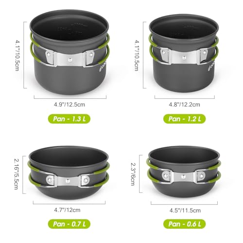 Odoland 16pcs Camping Cookware Mess Kit, Lightweight Pot Pan Mini Stove with 2 Cups, Fork Spoon Kits for Backpacking, Outdoor Camping Hiking and Picnic by Odoland - Image 3