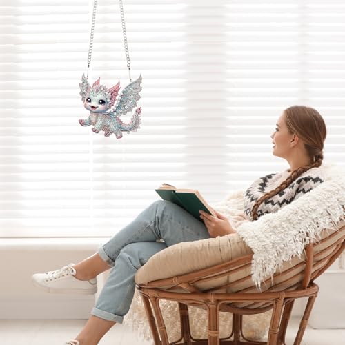 Image of AiYuanzsh Flying Dragon Diamond Painting Hanging Kit, DIY 5D Crystal Acrylic Diamond Art Pendant with Special Shaped Rhinestones, Fantasy Dragon Ornament for Wall, Door, Car, or Home Decoration