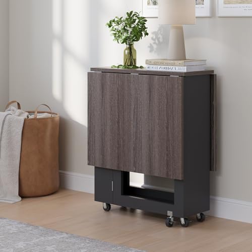 CRO DECOR Space-Saving Folding Dining Table with 2-Layer Shelving &