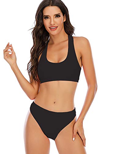 YELAIVP Women's Solid Racerback Athletic Bikinis Sporty Two Pieces Swimsuit Junior Teen Girls Sports Bathing Suits4