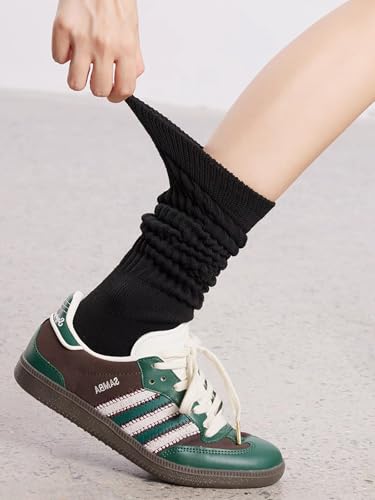 3 Pairs Women Slouch Socks, Womens Socks for Short Boot, Knit Crew Boot Socks, Black+White+Gray4