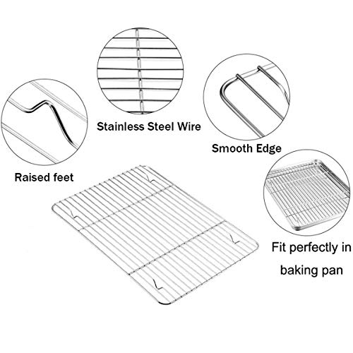 Toaster Oven Tray Baking Pans with Cooling Rack, 12.4 x 9.7 x 1 inch, Stainless Steel Metal Cookie Sheets Set, Sturdy & Heavy Bakeware Sheet Trays Mirror Finish, Dishwasher Safe by EANINNO