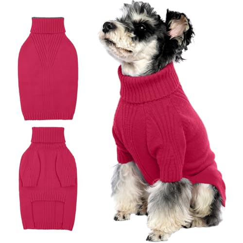 Image of Turtleneck Dog Sweater,Thermal Knitted Sweater for Small Dogs Girl Boy, M | 4-Way Stretchy Fit, Cozy & Warm Pullover Clothes for Fall Winter, Indoor & Outdoor Knitwear, Fit for Frenchie, Dachshund