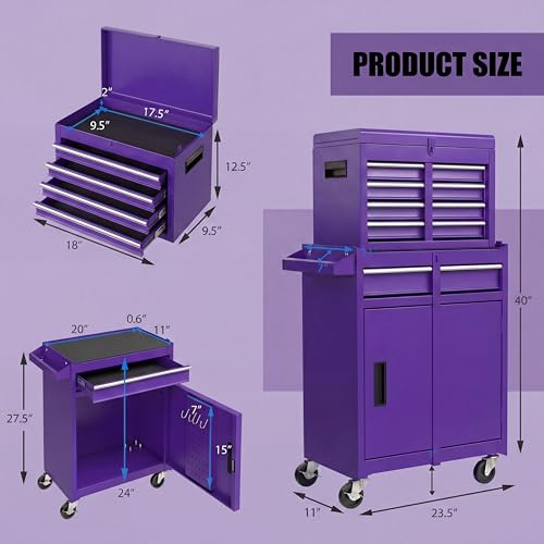 Image of Goplus Rolling Tool Chest, 5-Drawer Tool Box Organizer w /Lockable Wheels & Sliding Drawers & Detachable Top & Adjustable Shelf, Tool Storage Cabinet for Garage Workshop
