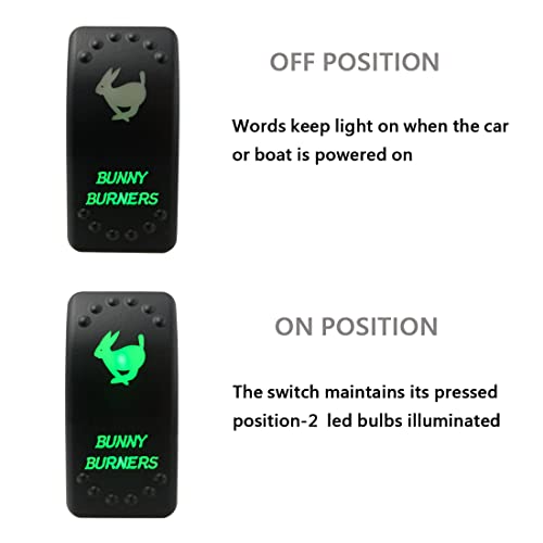 Image of Green Backlit Rocker Switch 5 Pin ON-Off Laser Etched Button Switch with Wires for Car Marine Boat UTV 20A /12V 10A /24V (Bunny Burners)