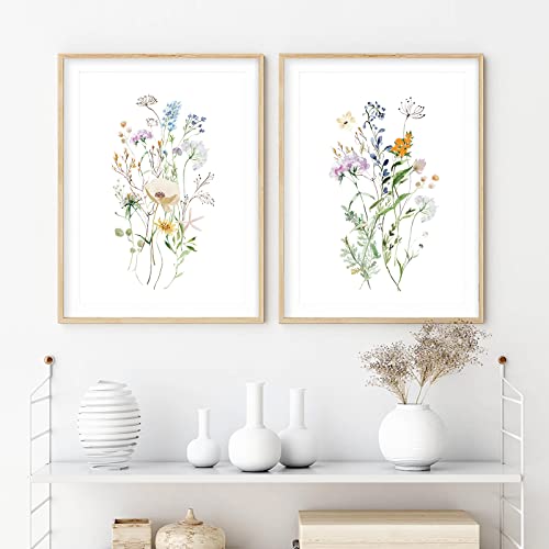 Flower Wall Art Minimalist Poster Floral Prints Vintage Flower Market Poster Floral Canvas Wall Art Wildflower Poster Colorful Wall Decor Flower Pictures Wall Artwork Flower Prints 12X16 Inchx2 Framed #TOP4