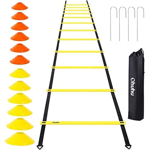 Ohuhu Fussball Trainingszubehör Kinder Koordinationsleiter Trainingsleiter, Koordinationsleitern mit 12 Hütchen fußball Trainingsset Equipment Zubehör mit Tragetasche, für Basketball fußball etc Cover