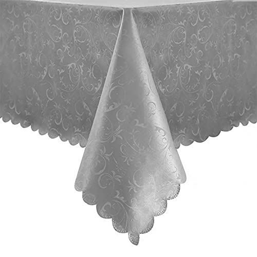 Image of Romanstile Waterproof Vinyl Tablecloth Rectangle, 60 x 120 Inch, Flower Grey