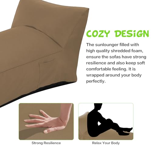 Modern-Depo Outdoor Chaise Lounge Chair, Sunbed UV Resistant Sofa Couch Patio Furniture Waterproof Outside Sunlounge Reclining Sunbathing Bed Comfy Single Chaise Daybed for Garden, Pool, Beach, Beige