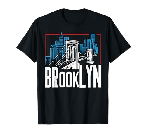 Brooklyn Line Art Bridge y NYC Skyline Retro Mujeres Hombres Camiseta