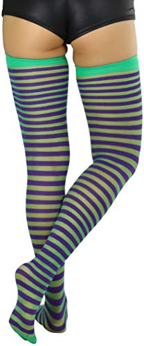 Image of ToBeInStyle Women's Opaque Hosiery Thin Striped Thigh High Long Stocking
