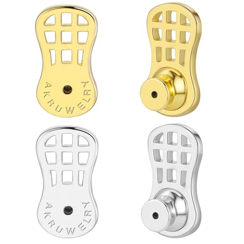 AKRUWELRY Earring Backs for Droopy Ears, 4pcs Sturdy Tiny Waist Shape Earring Lifter Backs for Heavy Earring Flat Earring Backings for Studs Locking Picered Earring Backers, Mixed Color