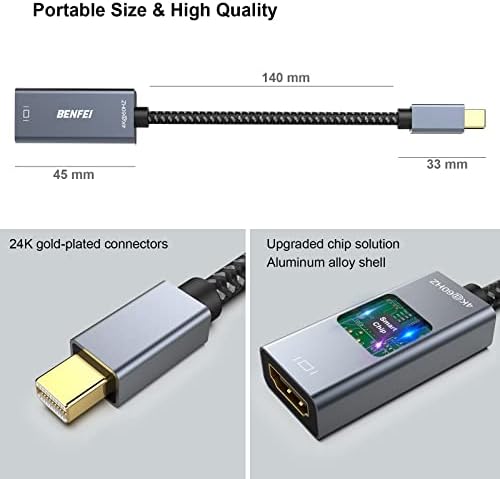 BENFEI Mini DisplayPort(Thunderbolt) to HDMI Adapter 4K@60Hz, Compatible With MacBook Air 2010-2017, MacBook Pro 2010-2015,Mac Mini 2010-2014, Surface pro 1/2/3/4[Aluminium Shell&Nylon Cable]