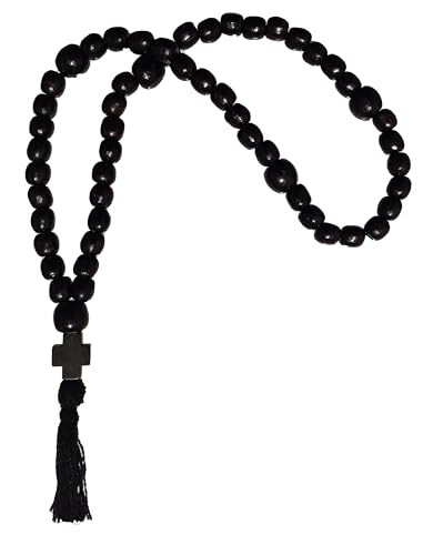 Komboskoini Christian Orthodox Prayer Rope Chotki 50 Knots Wood Cross Pray Black