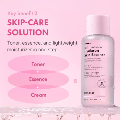 Hanskin Hyaluron Skin Essence Toner – Korean Hydrating Toner for Glass Skin | Hyaluronic Acid & Collagen | Lightweight Moisturizing Astringent for Dry, Sensitive & Dull Skin | K-Beauty (5.07 fl oz) - Image 4