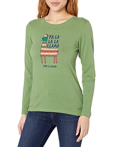 Life Is Good Women's Holiday Long Sleeve Crusher T-shirt Fa La Llama, Fresh Pine, X-Large