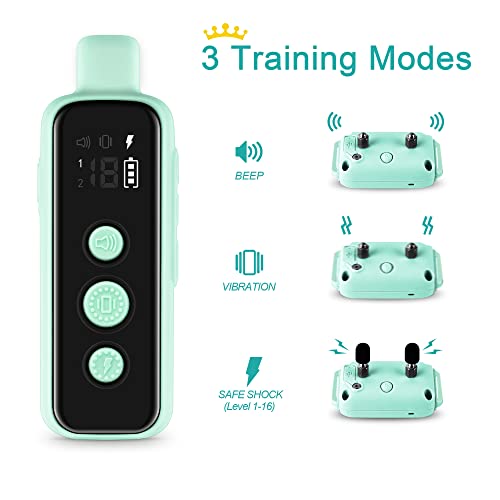 Bousnic Shock Collar for Dogs - Waterproof Rechargeable Dog Electric Training Collar with Remote for Small Medium Large Dogs with Beep, Vibration, Safe Shock Modes (8-120 Lbs) (Green) - Image 3