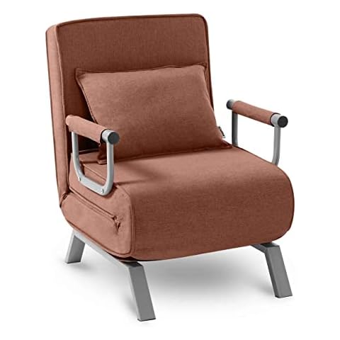 Makika Recliner Chair Armchair TED Foldable 3-in-1 with Armrest - adjustable Backrest - incl. Pillow - up to 200kg - Single Sofa Convertible Bed Portable Couch Bedroom Living Room in Brown Cover