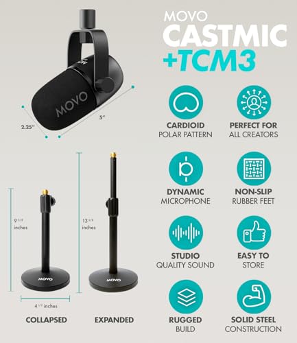 Image of Movo Portable Podcast Equipment Bundle for iPhone /Android Phones- Podcast Kit with Audio Interface, 2 CastMic Dynamic Mics, 2 Stands - For Smartphones, Computers (with Desk Stands)