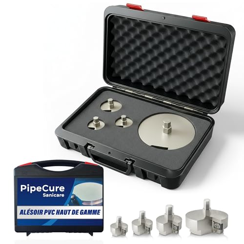 PipeCure Sanicare – Alésoir Ébavureur PVC Professionnel 4 Diamètres (32/40/50/100 mm) – Compatible Visseuse – Lame Carbure Remplaçable – Garantie 5...