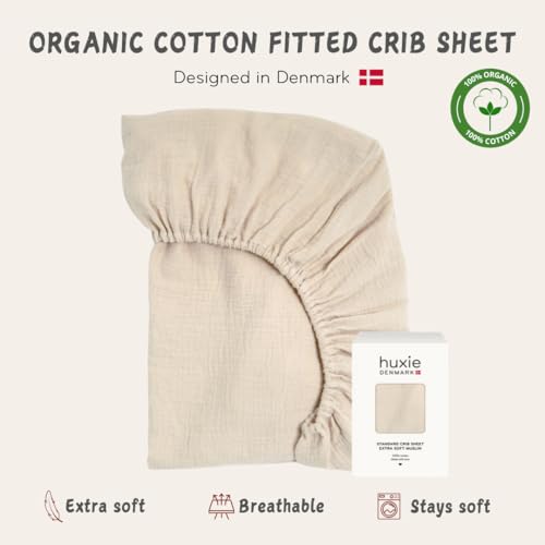 Image of Crib Sheets - Organic Cotton Muslin Fitted Crib Sheet - Standard Size for Baby Boy and Baby Girl 28 inch x 52 inch Ultra-Soft and Breathable. (Fog)