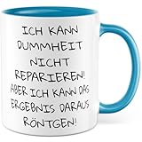 Tasse Arzt Geschenk Ich kann Dummheit nicht reparieren! Aber ich kann röntgen!, Kaffeetasse Radiologie Witz Humor, Geschenkidee Radiologe Arzt Freundin Freund Kaffee-Becher