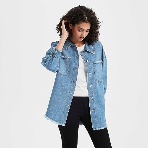 LifeShe Women's Oversized Denim Shacket Jacket Casual Long Boyfriend Jean Jackets Coat Autumn Spring2