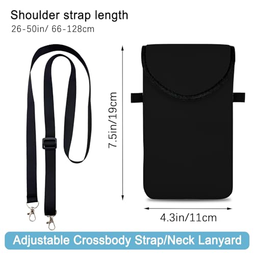 Image of Neoprene Cell Phone Sleeve Pouch Case Bag with Crossbody Strap Neck Lanyard for Women 7.5 X 4.3 in Black