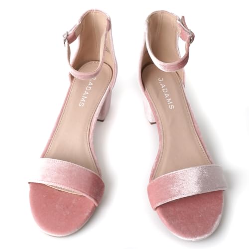 Image of J. Adams Daisy Heeled Sandals - Ankle Strap Low Block, Open Toe Dress Pumps, Chunky Heels - Dressy Shoes for Women - Bridal, Wedding, Summer Sandals