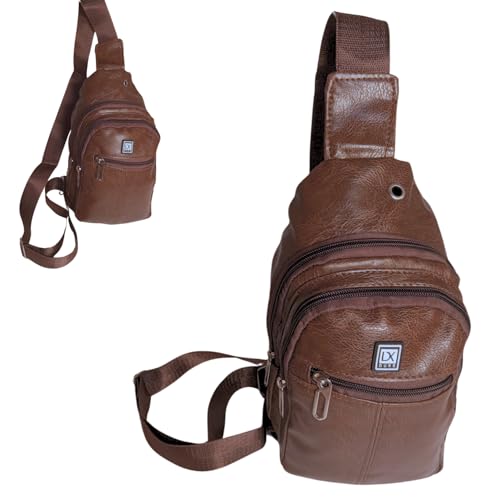 Mini Mochila Pochete Bolsa Tiracolo Transversal Ombro Masculina Feminina Saída Fone de Ouvido Couro sintético Shoulder Bag - Lene (Marrom)