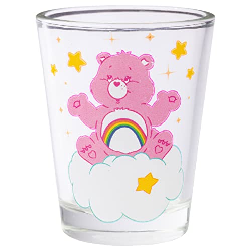 Image of Silver Buffalo Care Bears on Clouds Featuring Funshine, Tenderheart, Cheer, and Grumpy Bear 4 Pack Mini Glass Set, 1.5 Ounces