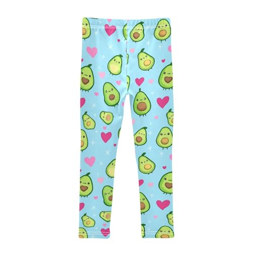 Boccsty Cute Kawaii Green Avocado Pink Hearts Girls Leggings Kids Yoga Pants Dance Active Tights 4T2