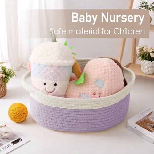 Image of JMvicyroam Small Woven Basket, Empty Gift Basket, White&Purple /3 Pack | Small Gift Basket, Cotton Rope, 12 x 8 x 56 in, Handles, Includes Ribbon and Bag, Birthday Gift Basket