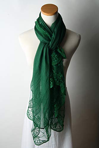 Corciova CORCIOVA-13060107-12 Emerald Dark Green Long Women Lace Scarf Lightweight Hunter Pashmina Shawl thumb #5