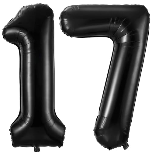 Black 17 Balloon Number 40 Inch Number 17 Balloon Large Black Foil Mylar Helium Balloons for Birthday Party Decorations