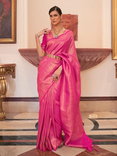 Image of MADHUHANSH Women's Cotton Silk Saree with Unstitched Blouse Piece Zari Weave and Floral Pattern | Heavy Embroidery Saree for Women | Interview Saree for Women | Readymade Blouse with Saree Set