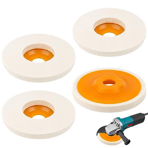 4Pcs Diamètre 125mm Laine Disque de Polissage, Disque de Feutre à Polir Meuleuse d'Angle Alésage 22mm, Disque de Roue de Polissage de Laine pour Polissage...