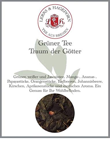 Lerbs & Hagedorn, Grüner Tee Traum der Götter | Exotenfrucht Aroma 1.5kg (ca. 122 Liter) Grünertee Weißertee Jasmintee Mangostücke Ananasstücke