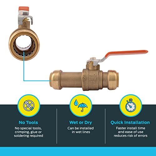 Image of SharkBite 1 Inch Slip Ball Valve, Push to Connect Brass Plumbing Fitting, PEX Pipe, Copper, CPVC, PE-RT, HDPE, 24737LF