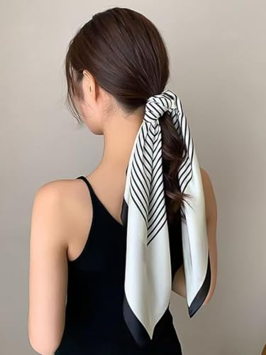1PC Black and White Striped Scarf, Soft Lightweight Striped Head Wrap, Stylish Bandana Accessory for Women Men, Breathable Fashion Classic Scarfs (Black&White)4
